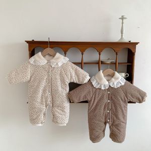 Jumpsuits 3726E born Clothes Baby Padded Jumpsuit Winter Broken Flowers Baby Girl Clothes Fleece Warm Climbing Clothes 230303