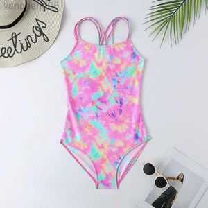 One-Pieces 7-16Years Girls Kids Swimsuit Swimwear 2023 Tie Dye Children Girl One Piece Swimsuits Beachwear Bathing Suits Monokini LL001 W0310