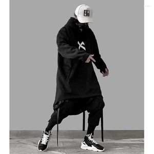 Erkek Hoodies 11 Bybb'nin Karanlık Mektubu İşlemeli Hip Hop Pelerin Uzun Ceket Erkekler Günlük Sokak Giyim Harajuku Cepleri Burtleneck Trençkotları