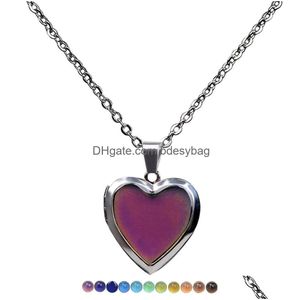 Pendant Necklaces Heart Shape Po Frame Floating Locket Necklace For Women Discolor Moodchanging Thermochromic Temperature Sensing Dr Dhfyv