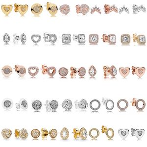 Sier Fit Earrings Crystal Fashion Women Jewelry Gift Ear Studs 장미 황금 시그니처 빛의 눈물 방울 원형 영원한 사랑 매듭