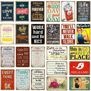 Retro felicidade é amor metal pôster lata sinais de placa parede decorativa arte pintura de arte em família regra de cozinha home de decoração personalizada tamanho 30x20cm w02