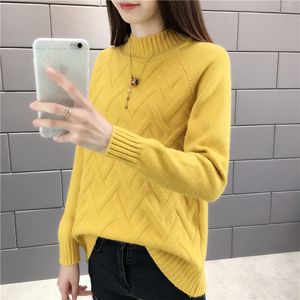 Kvinnors tröjor Autumn Winter Sweater Kvinnor Sticked Pullover Long Sleeve Sweaters Turtleneck Jumper Yellow Blue Shirt Kvinnliga toppar 230306