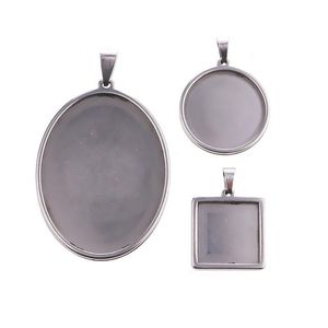 Jewelry Settings 5Pcs/Lot Stainless Steel Oval Round Square Pendant Cabochon Base Setting Tray Blank 30X40Mm Cabochons Making Suppli Dhwf1