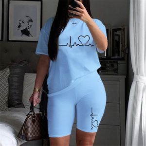 Kvinnors tvåbitar byxor Summer Women Two Piece Set Sportwear T-Shirts and Shorts Ladies Casual O-Neck Pullover Short Sleeve T-Shirt Casual Tracksuit 230303