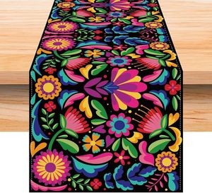 Pano de mesa estilo mexicano colorido corredores florais de linho de casamentos étnicos para festas de família decoração corredor de decoração