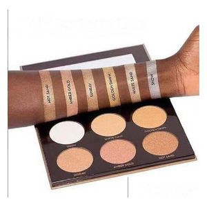 Bronzeadores Highlighters Makeup Gold Box 6 Color Highlighter Powder Palette Kit Drop Drop Drop Health Beauty Face dhdbn