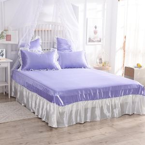 Set di biancheria da letto Copriletto con volant Copriletto in seta imitazione 250 270 cm Volant antipolvere Principessa Federa Coreano 3 pezzi / set Lenzuolo di stile