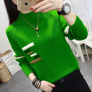 Kvinnors tröjor Fashion Half High Collar Sticked Loose Sweater Women's Clothing Autumn Overdimased Casual Pullovers Tops 230306