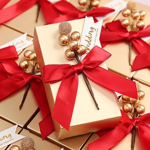 Present Wrap 50st European Bowknot Candy Boxes Favor Gift Sweet Golden Hand Boxes Packaging Bag Baby Shower Wedding Party Decoration 230306