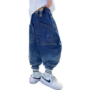 Dżinsy dziecięce ubrania dla chłopców Spring Casual Spods Moda Rubled Dżinsy Streetwear Teens Stroje Elastyczne dżinsowe spodnie 4-14 lat 230306