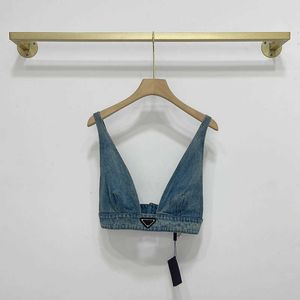 Crop Top Designer Kleidung Tank Top Damen Kleidung Damen Inverted Triangle Wash Denim Weste Ims Sweet Cool Outside mit schmalem Hosenträger 2021 Herbst Neues Damen Top