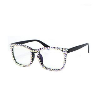 Solglasögon Anti Blue Light Computer Glasses For Eye Strain Clear Lens Women Rhinestone Crystal Bling Eyeglasses1