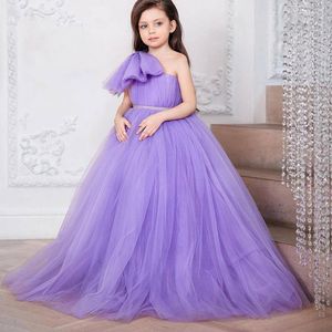 Girl Dresses Flower Tulle Stupy First Communion Gowns One Spalla Princess Dress Bow Knot Children Abito di compleanno