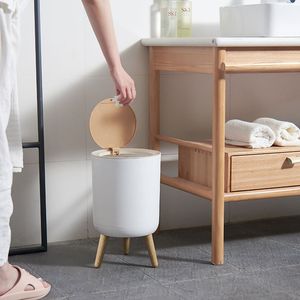 Waste Bins High-footed Large-capacity Kitchen Household Trash Can Bent Over Creative Toilet with Cover Free Living Room Large Light Luxury 230306