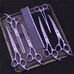 Hair Scissors 70 Pet Grooming Set Japanese Steel Straight Curved Dog Cat Cutting Thinning Shears Comb Hemostatic Forceps Z3103 230306