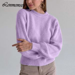 Women's Sweaters Lenmemsen Cashmere Loose Knitted Sweater Women Autumn Winter Casual O-neck Soft Solid Pullover Female Trendy Warm Basic Knitwear 230306