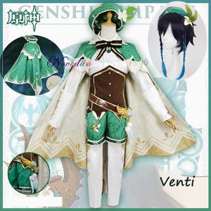 Anime Costumes Anime Game Genshin Impact Cosplay Venti Come Party Dress With Wig Adult Women Halloween Carnival Cos Clothing Outfit Z0301