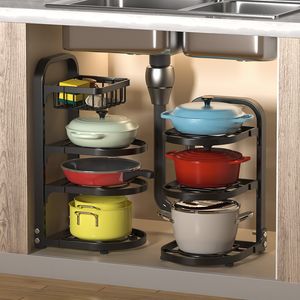 Storage Holders Racks Kitchen Pot Rack Organizer Sewer Special Pot Storage Cookware Holders Adjustable Counter Cabinet Rack Thick Stainless Steel 230303