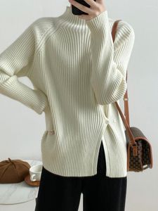 Kvinnors tröjor minimalism stickade kvinnor grön tröja korean 2023 Autumn Winter Clothes Mock Neck Lång ärm Kvinnlig pullover Enkla toppar