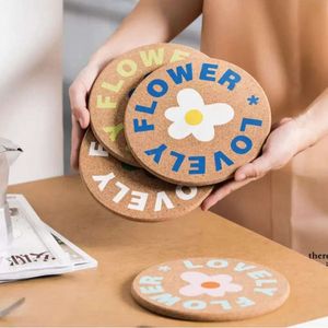 50pcs Nordic Round Cork Coasters Flower Pattern Placemat Table Mat Cup Pad Home Decoration Kitchen Accessories For Glass Pot