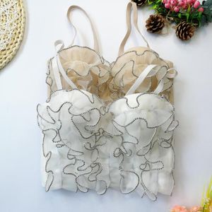 Women's Tanks Sexy Lady Diamond Wavy Lace Lotus Leaf Edge Performance Stage Bra Female Top Women's Bralette Cropped Vest Plus