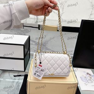 Womens Calfskin Square Quilted Bag Classic Mini Clamshell Purse Double Chain Gold Metal Hardware Ball Diagonal Span Bag Shoulder Bags Handbag Makeup Box 12x20cm