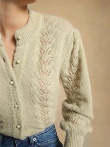 Women's Knits & Tees Early Autumn 2023 Women O-neck Sweater Hollow Out Single Breasted Female Wool Blends Cardigan Long Sleeve Knit TopWomen