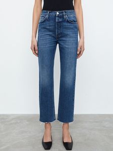 Kvinnors jeans Kvinnors avslappnade all-match Demin Pants Spring Lady Frayed Croped Straight-ben jeans med dragkedja 230306