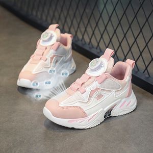 2023 mode hotsale barnskor rosa grå röd svart grön vår roterande knapp andningsbara mesh casual skor sneakers