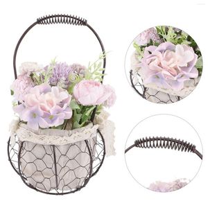 Decorative Flowers Basket Decor Artificial Plants Home Indoor Potted Spring Garland Mantle Iron Table Fake