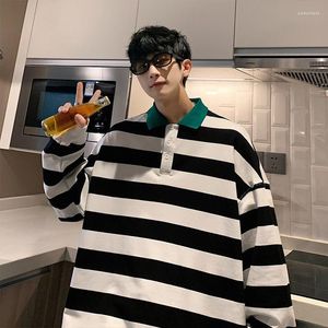 Men's T Shirts Fashion Printed Lapel Spliced Striped T-Shirt Men's Clothing 2023 Spring Oversized Casual Pullovers Loose Korean Tee