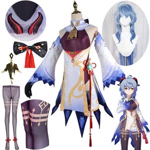 Costumes de anime Genshin Impact Ganyu Cosplay Come Wig Anime Game Genshin Gan Yu Cosplay Sexy Halloween Party vem para Women Girl Z0301