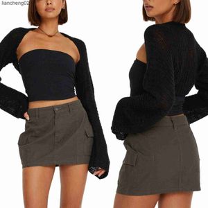 Women's Knits Tees Women Fashion Wild Shrugs Crop Sweater Solid Color Long Sleeve Knitted Cardigan Spring Autumn Casual Cover-Ups Tops W0306