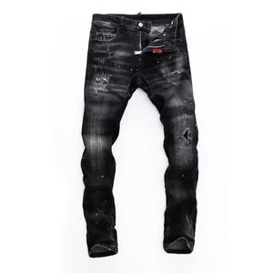 Black Jean New Street Męskie dżinsy DSQ Hole jasnoniebieska ciemnoszara Włosze Man Brand Man Długie Spodnie Spodnie Streetwear Denim Chudy Slim Slim Biker Jean D2 28-40 Rozmiar