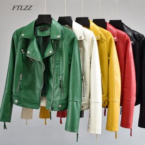 Jackets femininos ftlzz mulheres outono Pu Faux Motor Motorcycle Jacket Jacket Casaco Feminino Coloque feminino Collar Biker Slim Coats Basic Streetwear 230303