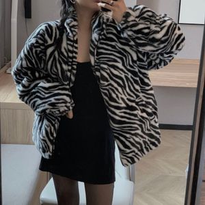 Women s Jackets Cotton clothing 2023 style retro zebra pattern thick plush velvet loose zipper stand collar coat jacket women 230303