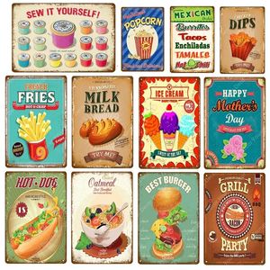 Винтаж BBQ Grill Party Tin Planque Hot Dog Hot Dog Best Burger Metal Signs Fresh Fries Popcorn Metal Poster Bar Coffee Hous