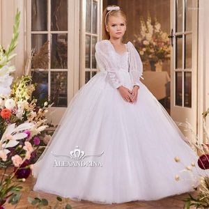 Girl Dresses White Ball Gown Flower Girls Dress For Wedding Detachable Sleeve Lace Beading Party Pageant Gowns Birthday