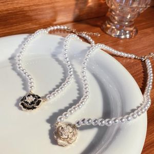 Pendant Necklaces Pearl Clavicle Necklace For Women Charms Camellia Woman Design Vintage Fashion Korean Sweet Jewelry