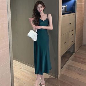 Casual Dresses 2023 Summer Camisole Dress Sense Of Design A Minority High Waist Commute Solid Color Backless Satin Longuette