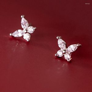 Boucles d'oreilles à tige exquise CZ Zircon papillon réel 925 bijoux en argent Sterling insecte cadeau de fête de mariage