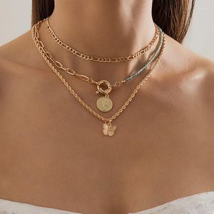 Choker Fashion Butterfly Necklace Women 2023 Gold Chains Beads Necklaces Statement Multi-Layer Hip Hop Jewelry Accessories Gift