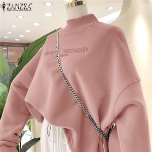 Kadın Hoodies Sweatshirts Kadın Sweatshirt 2023 Sonbahar Moda İşlemeli Katı Büyük Boyu Uzun Kollu Külep Leydi Günlük Gevşek