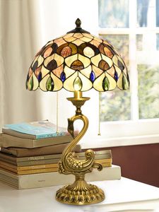 Table Lamps European Tiffany Lamp Copper Shell Luxury American Creative Swan Study Bedroom Bedside Light