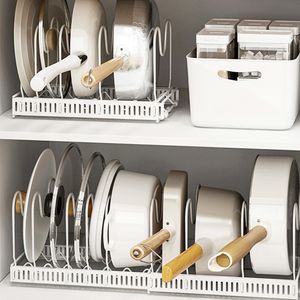 Storage Holders Racks Kitchen Cookware Pot Lid Organizer Bowls 7 Dividers Rack Pan Cover Holder Pantry Antislip Shelf Home Supplies 230303