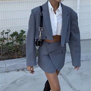 Two Piece Dress Summer Fashion Set Cropped Blazer Mini Skirt Solid Colors Short Suit Y2k Sweet Skirt Suits Fake Pocket 230303