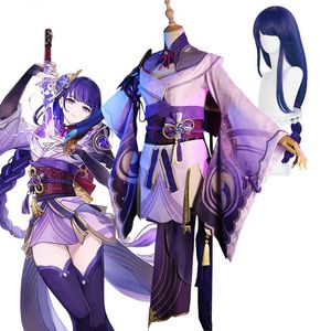 Costumes de anime 2022 Game Genshin Impact Raiden Shogun Baal Cosplay Come Halloween Party Dress for Women Girls Full Set Frete grátis Z0301