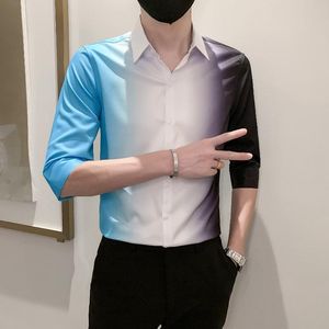 Männer Casual Shirts Sommer Kurzarm Hemd Dünne Koreanische Version Trend Gradienten Dreiviertel-Ärmel Top CardiganMänner