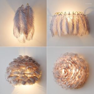 Wall Lamps Modern Feather Lights For Girls Bedroom Living Room Background Decoration Indoor Warm Romantic